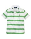 A short-sleeved rugby is rendered in breathable woven cotton with a preppy striped pattern for a handsome finish.