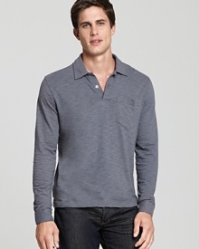 For effortless casual style, this handsome Billy Reid polo surprises in cozy slub flannel.