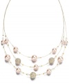 Dainty, delicate, and refined. Charter Club's three row illusion necklace highlights shimmery pink simulated pearls and sparkling glass fireballs. Set in gold tone mixed metal. Approximate length: 16 inches + 2-inch extender.