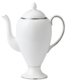 The heirloom-quality Sterling dinnerware and dishes pattern by Wedgwood is designed for formal entertaining, in pristine white bone china banded with polished platinum.