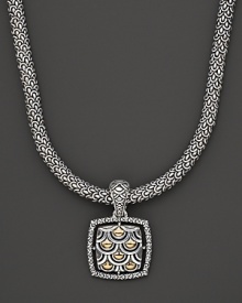 From the Naga collection, a gold and silver woven chain necklace with square Naga pendant, designed by John Hardy.