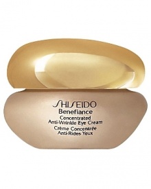 Shiseido Benefiance Concentrate Anti-Wrinkle Eye Cream. An ultra-rich age-defense eye cream that protects skin from dehydration and dramatically minimizes the appearance of wrinkles and lines to promote a youthfully smooth, radiant look. Developed with Shiseido-exclusive Anti-Photowrinkle System, consisting of plant extract Chlorella, to counteract the appearance of future wrinkles. Pat around eye area, morning and night, as last step in your skincare routine.