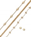 Add some golden elegance with this 4-pc. jewelry set. Charter Club presents three gorgeous bracelets and one pair of round stud earrings. Crafted in gold tone mixed metal. Approximate length (bracelets): 7 inches. Approximate diameter (earrings): 1/4 inch.