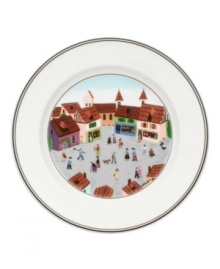 Villagers run errands and exchange news on this quaint Design Naif salad plate, featuring premium Villeroy & Boch porcelain.