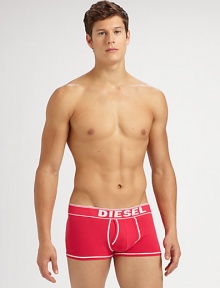 Low-rise brief style, with a square-cut leg opening and logo waistband.Sits at hipContoured pouchContrast trim95% cotton/5% elastaneMachine washImported