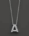 From the Tiny Treasures collection, a diamond A necklace. With signature ruby accent. Designed by Roberto Coin.