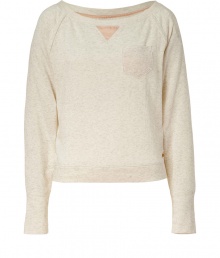 Bring chic appeal to your lounge-around look with this comfy pullover from Juicy Couture - Scoop neck with triangle patch, long raglan sleeves, small patch pocket at chest - Easy cropped fit - Style with matching lounge pants and shearling-lined moccasins