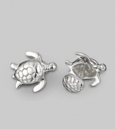 Refined reptiles, elgantly sculpted of sterling silver with a shell-design t-back. Turtle, length, about 1 Shell back diameter, about ¾ Made in USA