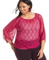 Amazing lace: Planet Gold's three-quarter-sleeve plus size top is a must-buy for on-trend style!