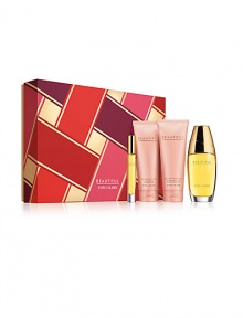 Give her a romantic getaway with four Beautiful luxuries. Limited-time collection includes all her favorite ways to love the fragrance of a thousand flowers, all in an exclusive gift box. Includes Eau de Parfum Spray 2.5 oz. and Eau de Parfum Rollerball Pen 0.2 oz., Perfumed Body Lotion 3.4 oz. plus Bath and Shower Gelée 3.4 oz. 