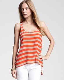 Easy to wear and effortlessly cool, this versatile BCBGMAXAZRIA striped tank is a luxe piece to pair with staple white pants for cabana-chic.