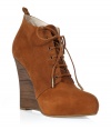 Stylish tabac suede booties - Add instant luxe to any outfit with these on-trend suede booties  - Stylish pointed toe and of-the-moment stacked wedge heel - Wear with an A-line mini-dress, ribbed tights, and a cardigan for daytime  - Try with boyfriend jeans and a cashmere pullover