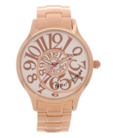 Betsey Johnson will have you mesmerized in mere seconds with this eye-catching, rosy-hued watch.