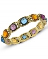 Regal elegance, by 2028. A golden bracelet setting features colorful plastic stones in amethyst, topaz and indicolite hues. Crafted in gold tone mixed metal. Stretches to fit wrist. Approximate length: 7 inches. Approximate width: 1/2 inch. Approximate diameter: 2-1/2 inches.