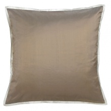 Shimmering dupioni silk in bronze trimmed with a modern micro flange of contrasting ivory silk. A luxe basic to complement any bedding.