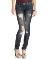 Love the contrast! A hint of sparkle lends girly flourish to the tough, destroyed style of these skinny jeans from Rewash.