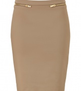 With a zipper-detailed waistband, this sleek pencil skirt adds on-trend style to your workweek look - Waistband with zipper trim, classic pencil silhouette, back welt pockets, concealed back zip closure, back vent - Pair with a tie-neck blouse, platform pumps, and an oversized satchel