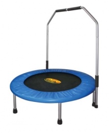 Ideal for aerobic and cardiovascular workout routines for the entire family, this Pure Fun 40 Mini Trampoline with Handrail support is perfect for low impact fitness routines.  Jump on and go!