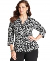 Team your trousers with Alfani's plus size three-quarter-sleeve top-- it's an Everyday Value!