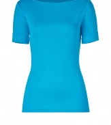 Liven up your workweek style with Ralph Lauren Blacks Caribbean blue cuffed-sleeve tee, a luxe alternative for chic casual looks - Boat-neckline, cuffed elbow-length sleeves - Long lean fit - Wear with everything from favorite skinnies and loafers to circle skirts and heels