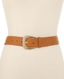 Create a new style foundation with this classic pebbled leather belt from MICHAEL Michael Kors. Industrial hardware at the sides add a modern touch.