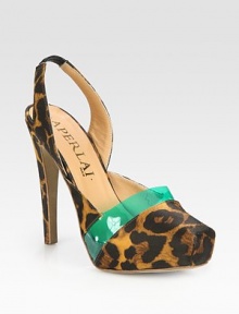 Shimmering satin slingback design in a lavish leopard print with a contrast PVC strap. Self-covered heel, 4½ (115mm)Covered platform, 1 (25mm)Compares to a 3½ heel (90mm)Satin and PVC upperLeather lining and solePadded insoleMade in ItalyOUR FIT MODEL RECOMMENDS ordering one half size up as this style runs small. 