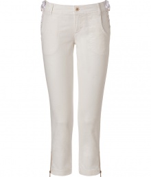 Stylish capri jeans in stretch cotton - Classic white color looks fresh and modern - Slim fit  in a new shorter 3/4 mid-calf length - Fits tight, yet comfortable - With zipper and lace-up detailing - Goes with all basic looks you wear for leisure/vacations/weekends - Washing instructions: wash cold - Fit: runs normal - Wear with ballerinas, booties, pumps