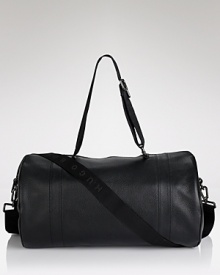 Style on the go. We love the elegant simplicity of BOSS Black's compact, burnished leather weekender bag.