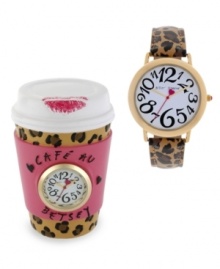 Get your morning jolt with this leopard printed watch and coffee cup clock set. The clock features a 26mm case.