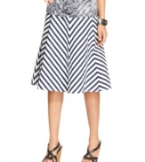 Refresh your wardrobe in Jones New York Signature's A-line skirt, featuring chic mitered stripes!