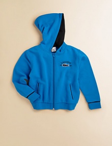 This cozy cotton must-have features an attached hood, side slash pockets and requisite croc detail.Attached hoodLong sleevesZip-frontSide slash pocketsCottonMachine washImported