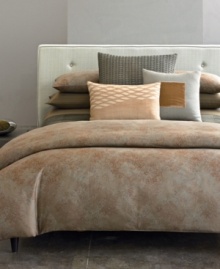 The velvet touch. A velvet block at center squares your bed away in modern Calvin Klein style.