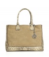 Neutral suede and snake-embossed leather covers this versatile tote from MICHAEL Michael Kors - Classic tote shape, dual top carrying handles, suede panels with snake-embossed leather trim and straps, small internal pouch for valuables - Perfect for everyday use, off-duty chic or stylish travel