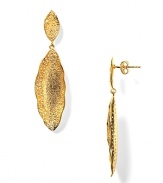 Update your look with Melinda Marie's striking pod drop earrings. In hammered gold with pavé crystals on outer rim.