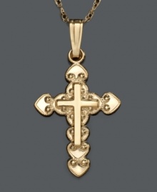 A beautiful and poignant beginning to a little girl's jewelry collection. Antique cross pendant and chain set in 14k gold. Approximate length: 15 inches. Approximate drop: 3/4 inch.