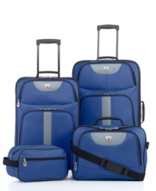 Find your next adventure with this sporty luggage set from American Explorer. Each piece -- from expandable upright to handy toiletry kit -- is designed to lead to you exciting new places, packed with everything you need to make the most of your journey. Three-year warranty.