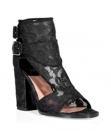 Chic black lace sandals from Laurence Dacade - With an edgy lace detail, these luxe sandals add charm to any ensemble - Lace upper, two buckle closure, chunky heel, front cut-out detail - Wear with a floral mini dress, boyfriend cardigan, and oversized satchel