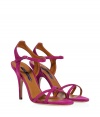 With their fun fuchsia hue and strappy front, Ralph Lauren Collections suede sandals are both sophisticated and timeless - Open front, back strap with buckled ankle strap - High heel - Wear with a shirtdress and classic leather accessories