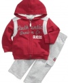 Super trendy and super cute 2 piece set by Guess? includes a warm and trendy hoodie and matching pant.