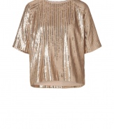 A cool choice perfect for your most festive affairs, Paul & Joes two-tone sequin striped top counts as a must for modern evening looks - Round neckline, raglan short sleeves, vertical two-tone sequin striping - Boxy straight fit - Wear with slim tailored separates and patent leather flats