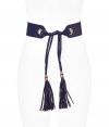 Cinch your look in style with this ultra-luxe obi style tie belt from Diane von Furstenburg - Obi style, bead and tassel-detailed, gold-tone hardware - Style with a slinky evening dress or tie around your favorite cardigan for an amped up day look