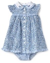 Little Me's dress and bloomer set recalls the sweet simplicity of country living with rich floral patterns trimmed with tonal gingham.