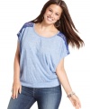 Team your fave jeans with Eyeshadow's short sleeve plus size top, featuring sassy lace trim!