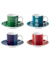 Make your table a masterpiece. Royal Doulton's Paolozzi espresso cups and saucers are covered with vibrant graphic designs inspired by the work of Sir Eduardo Paolozzi, a pivotal figure in pop art history.