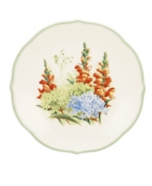 Garden party. The Floral Meadow Hydrangea accent or salad plates bring eternal spring with a bouquet of green, blue and orange rooted in resilient everyday porcelain. A scalloped edge adds to the charm of the graceful mix-and-match Lenox collection. Qualifies for Rebate