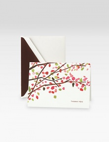 Thank that someone special with fluorescent white, folded note cards, printed with a calming watercolor design and the words thank you. The inside is blank so you can express your own gratitude.Includes 10 foldover cards and 10 lined envelopesBlank insideHigh-quality, fluorescent white cotton paperEach, about 4W X 5HMade in USA