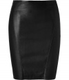 The classic pencil skirt gets a sultry kick with this leather version from Jitrois - Pencil silhouette, front contouring seam details, fitted, concealed back zip closure - Wear with a sheer blouse, a draped cardigan, and peep-toe platforms