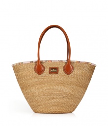 Stash away your warm weather essentials in Emilio Puccis characteristic print lined straw tote, detailed with smooth leather handles for a polished look - Leather double top handles, engraved logo plaque, characteristic print lining and top trim, 2 inside back wall slot pockets - Wear with a sundress and sandals in the city