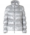 With its allover sheen and modern silver hue, Jet Sets quilted down jacket is a must for sporty ski-chic looks - Stand-up collar, long sleeves, ribbed knit cuffs, two-way front zip, zippered pockets, printed lining - Form-fitting - Wear with sporty trousers and winter weather boots