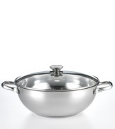 Take your culinary cues from Wolfgang Puck, one of the world's top chefs. The spectacular chef's pot is perfect for everyday and gourmet cooking, crafted in beautiful, polished 18/10 stainless steel with an encapsulated aluminum core to help conduct heat. Limited lifetime warranty.